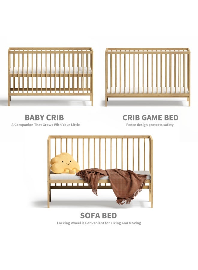 MEICI BABY Natural Wooden Baby Cot Bed With 4cm Mattress，Baby Crib，Convertible Cot，Baby Crib，3 Adjustable Bed Base Positions (120x60（Including Mattress）) - Image 4